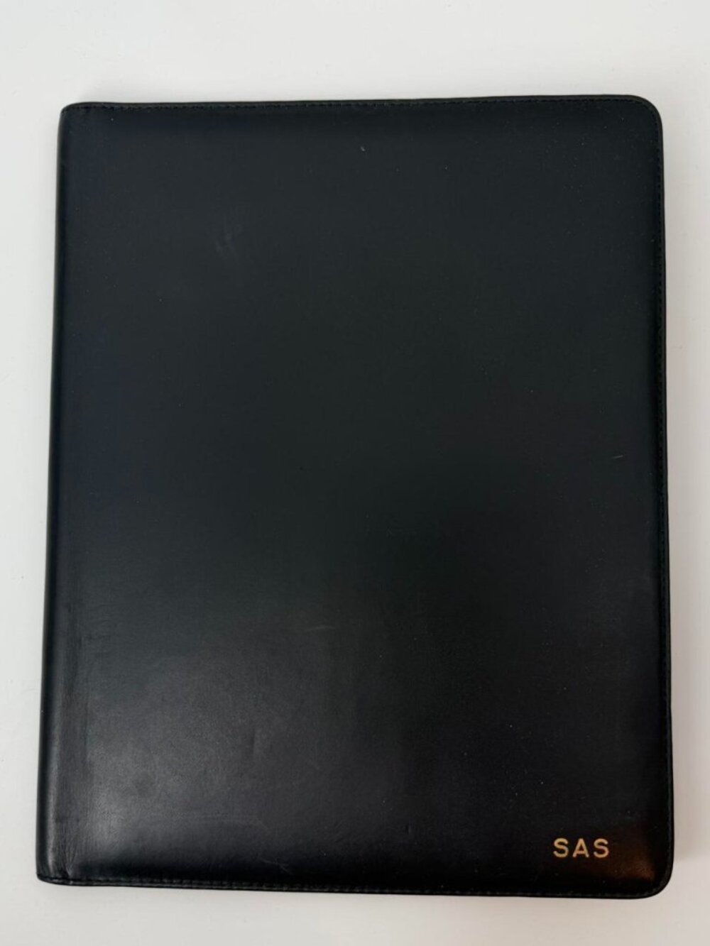 BOSCA USA Made Saddler Black Leather Padfolio Portfolio Folder Monogram SAS